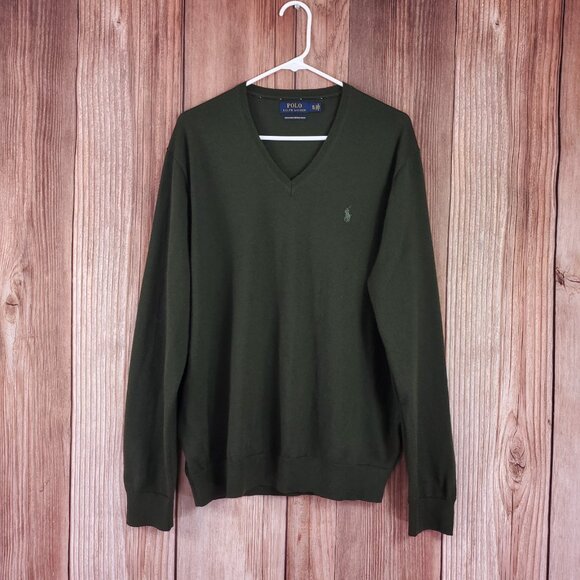 Polo Ralph Lauren Mens XL Washable Merino Wool V-Neck Sweater Pony Green - Picture 2 of 15